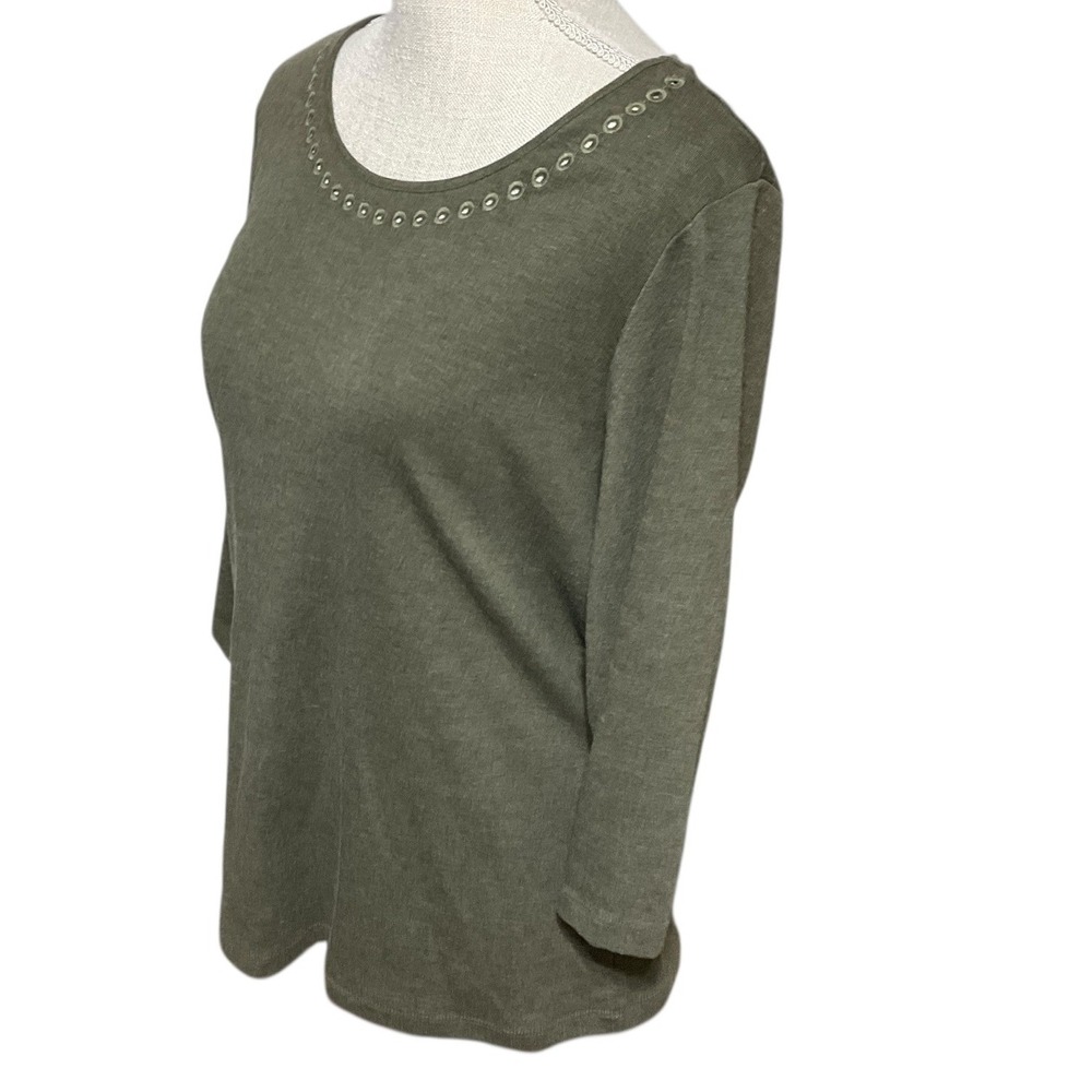 Christopher & Banks Women's Olive Green 3/4 Sleeve Top Grommet Neckline Size L - Picture 3 of 8